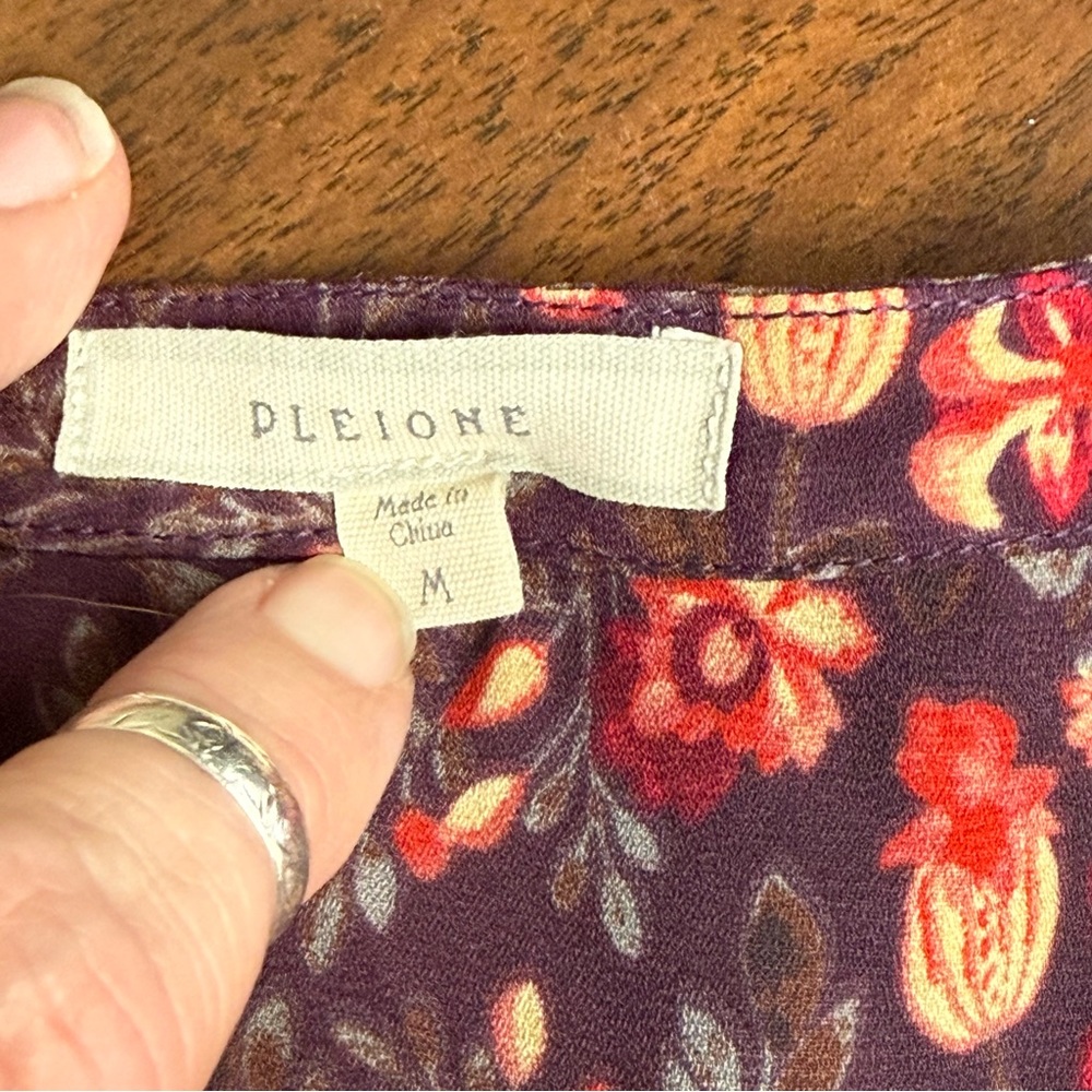 Pleione M Purple Floral Boho Blouse Sheer Flowy Fall Top Women - Picture 6 of 8